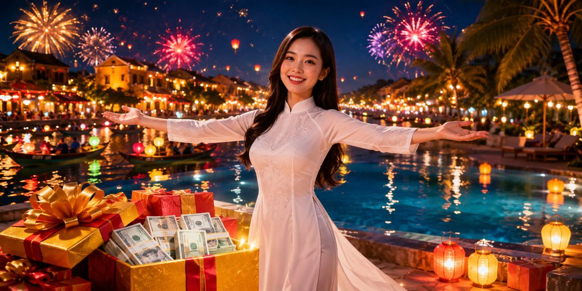 Người chơi đặt cược online tại phố cổ Hội An mặc áo dài truyền thống